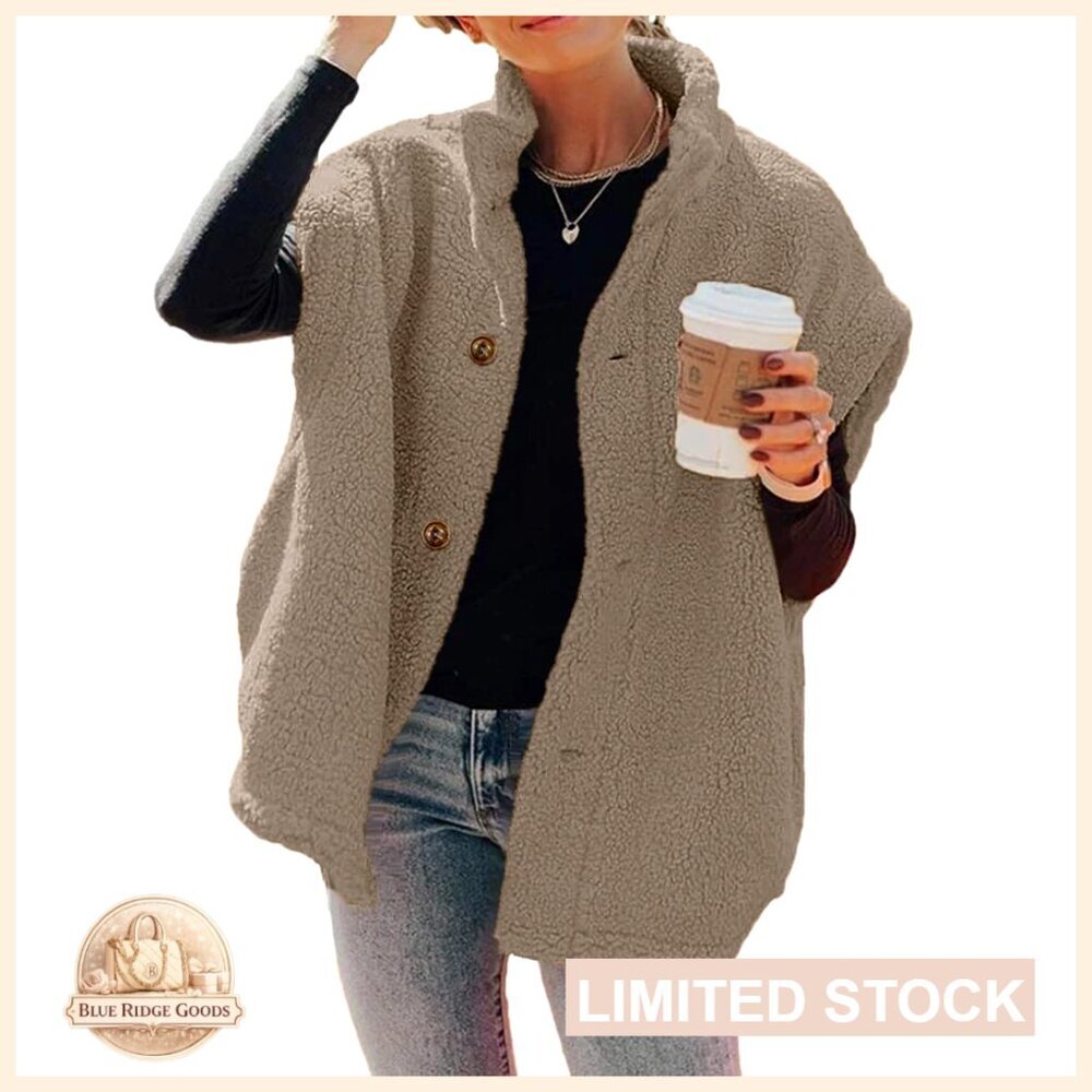 Oversized Sherpa Fleece Vest Casual Loose Fit Button Down Warm Winter Layering